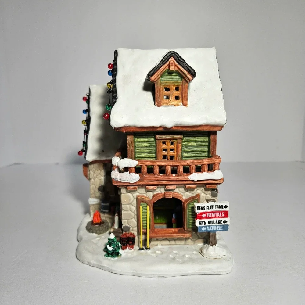 Rare Lemax Backwoods Snowshoe Rental Shop Lighted Village House 85328